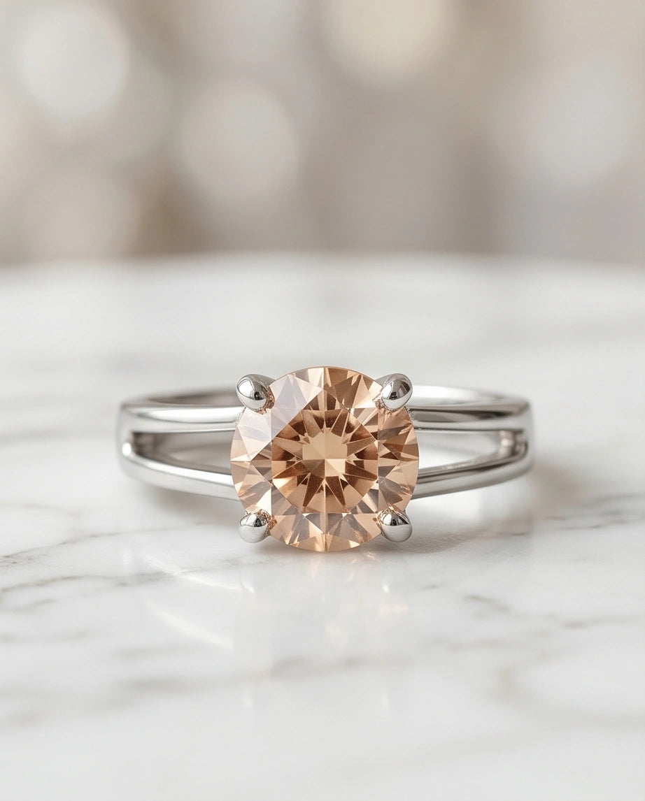 Sterling Silver Round-Cut Split Shank Peach Morganite Ring