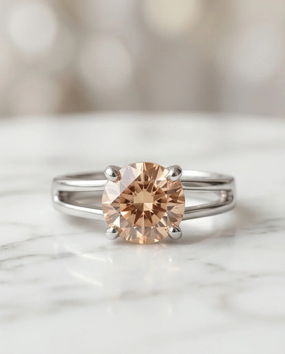 Sterling Silver Round-Cut Split Shank Peach Morganite Ring