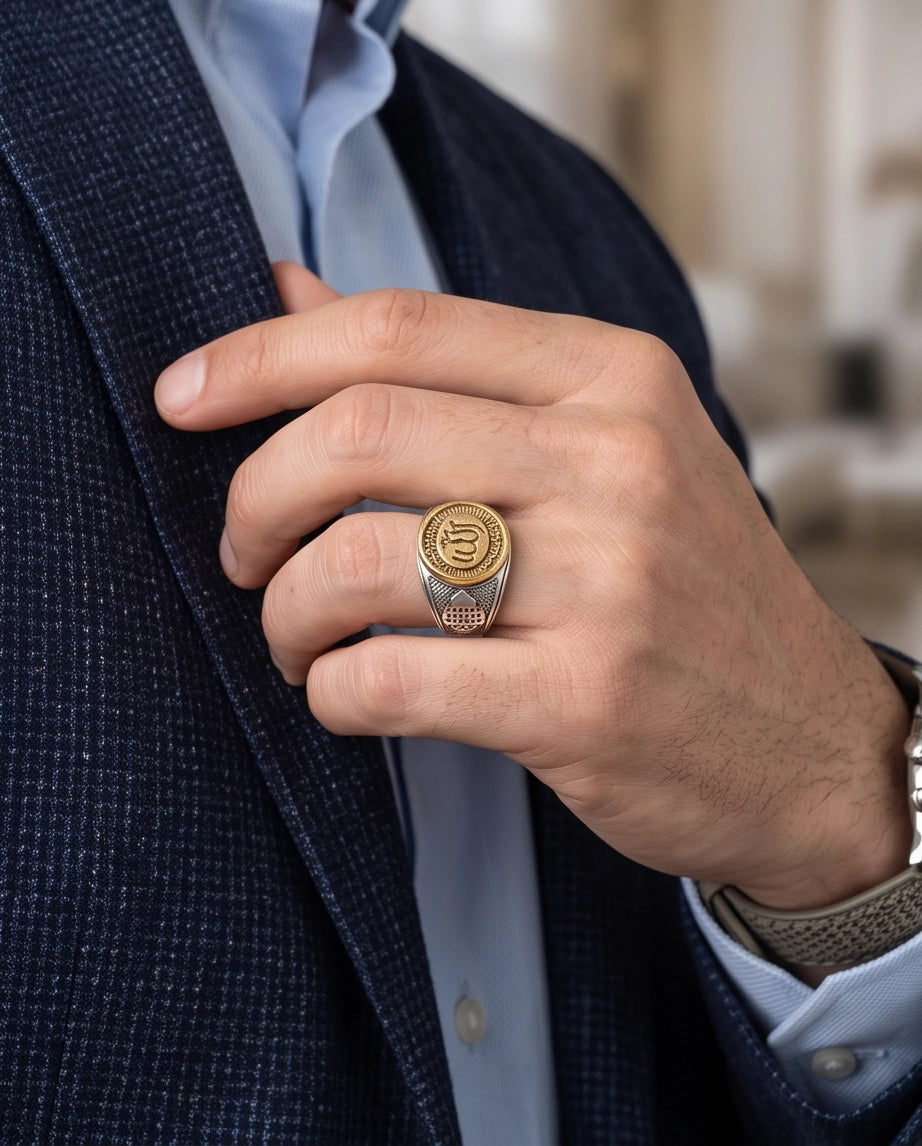 Calligraphic Seal Two-Tone Signet Ring