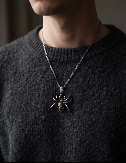 Black Spider Skull Motif Pendant Necklace