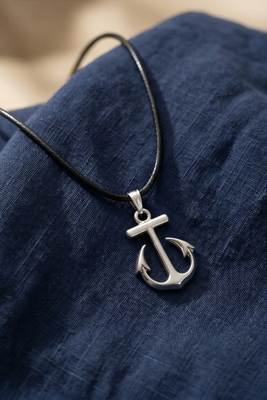 The Voyager: Minimalist Matte Silver Anchor Pendant Necklace