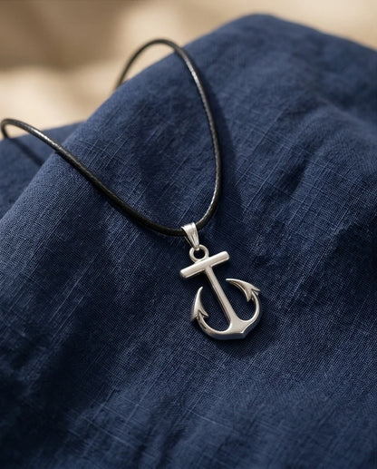 The Voyager: Minimalist Matte Silver Anchor Pendant Necklace