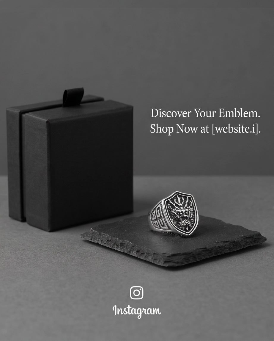 Draconic Shield Crest Silver Signet Ring