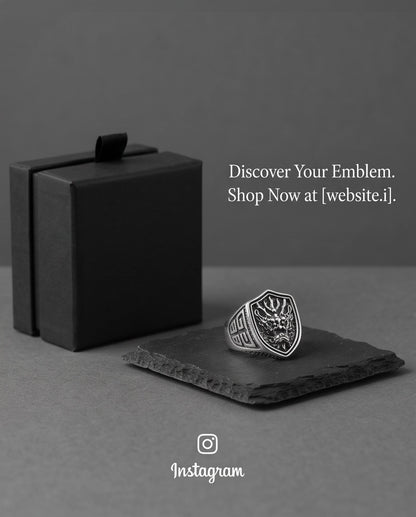 Draconic Shield Crest Silver Signet Ring