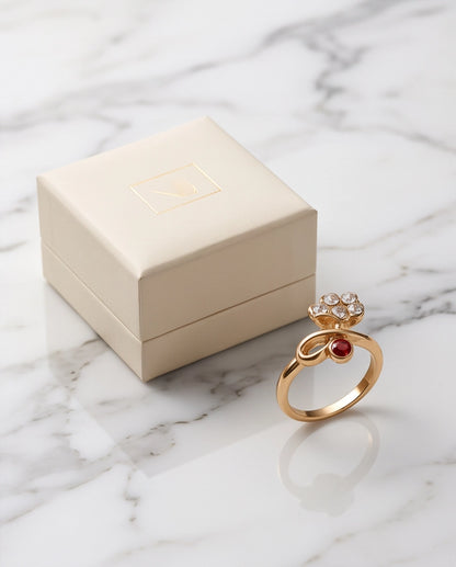 Crystal Flower & Ruby Accent Bow Ring