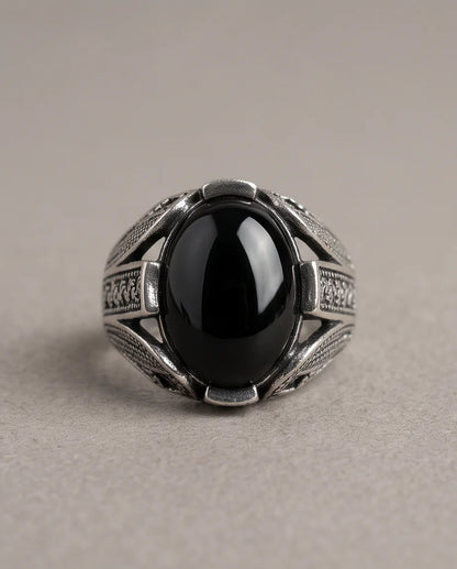 Obsidian Eclipse Stippled Signet Ring