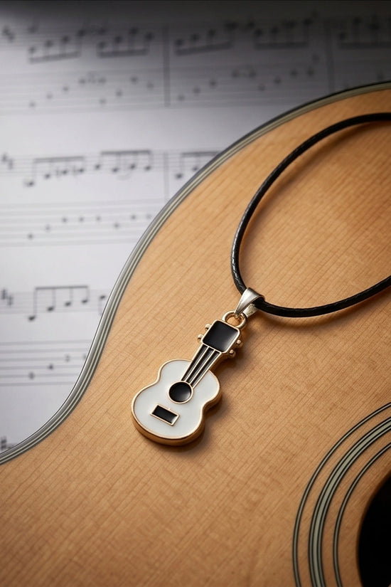 Gold and White Acoustic Guitar Necklace