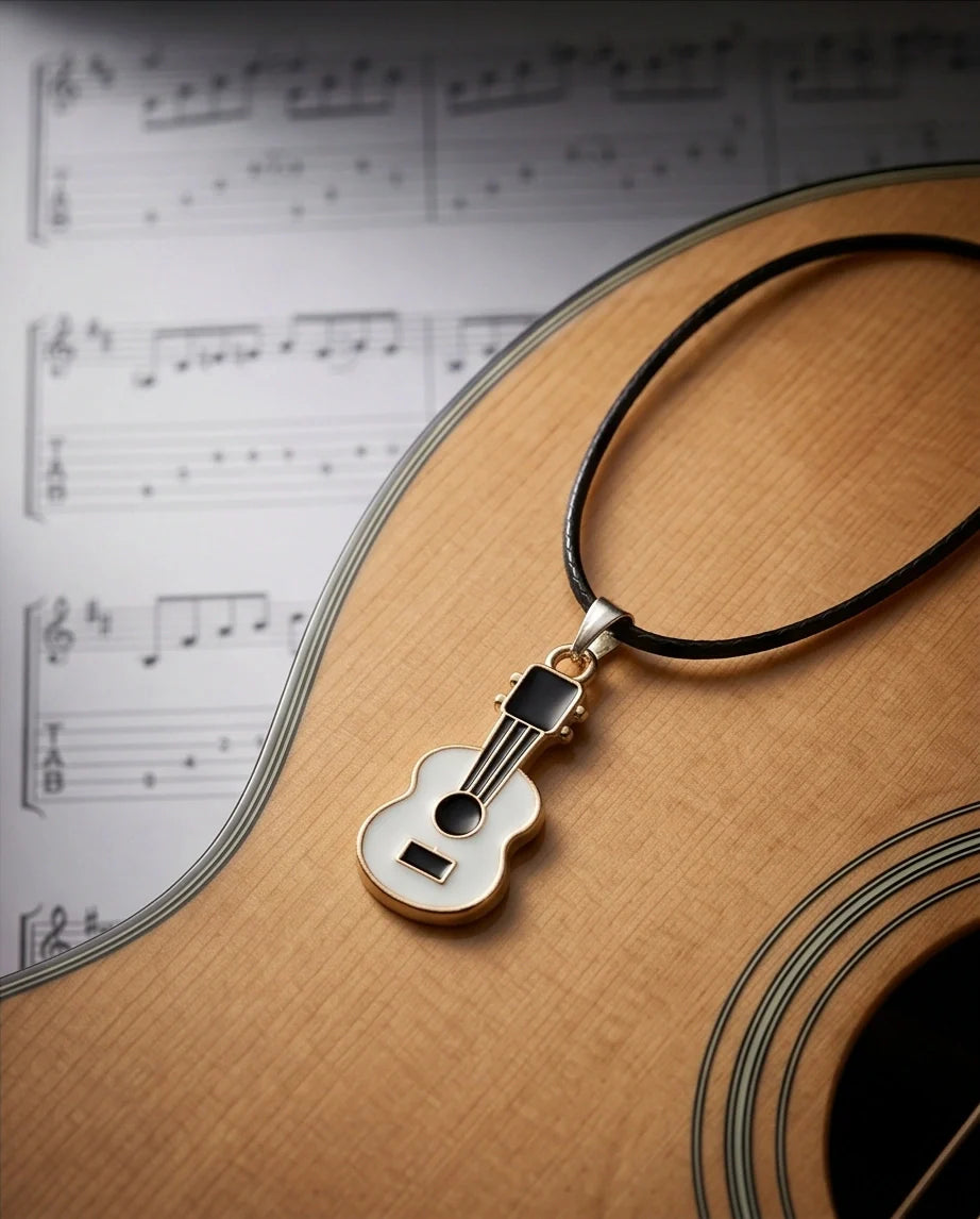 Gold and White Acoustic Guitar Necklace