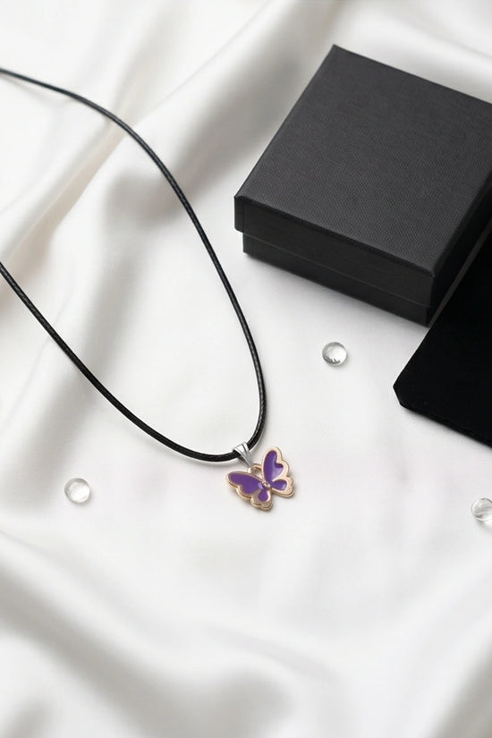 Vibrant Purple Butterfly Enamel Pendant Necklace