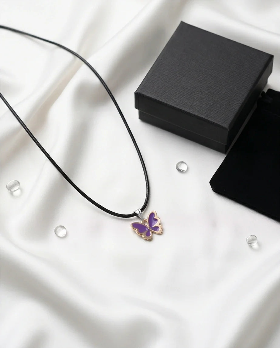 Vibrant Purple Butterfly Enamel Pendant Necklace
