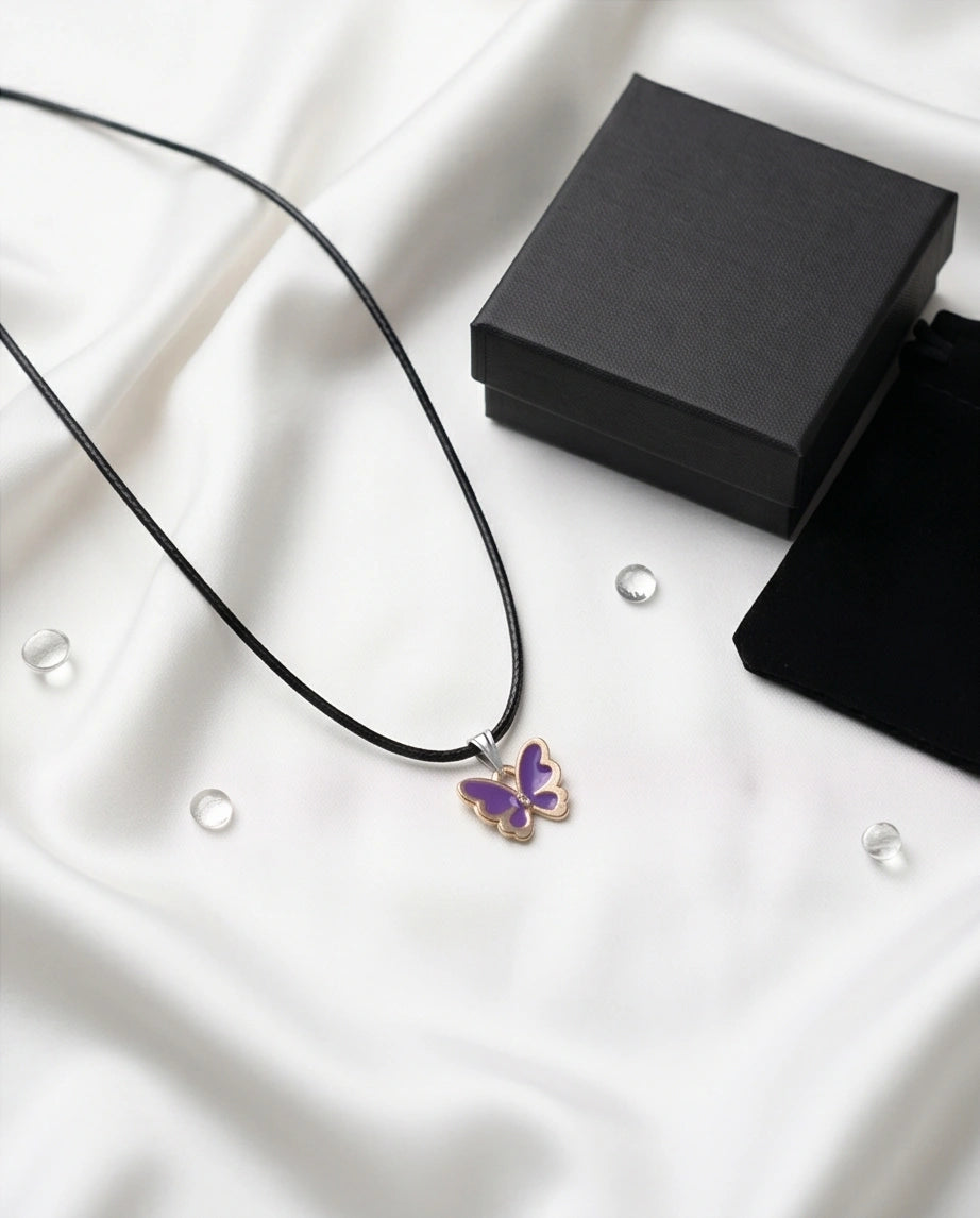 Vibrant Purple Butterfly Enamel Pendant Necklace