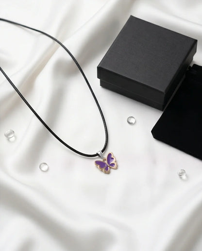 Vibrant Purple Butterfly Enamel Pendant Necklace