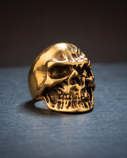 Polished Anatomical Skull Gold Ring