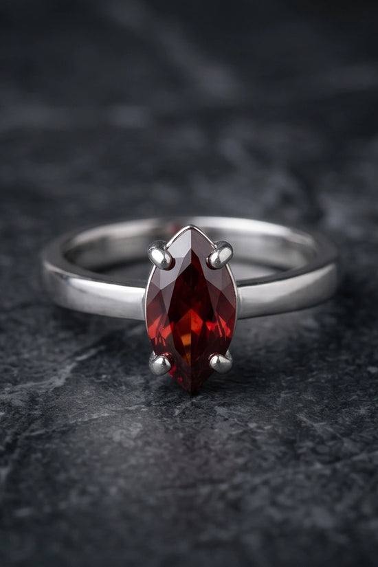 Sterling Silver Marquise-Cut Amber Carnelian Solitaire Ring
