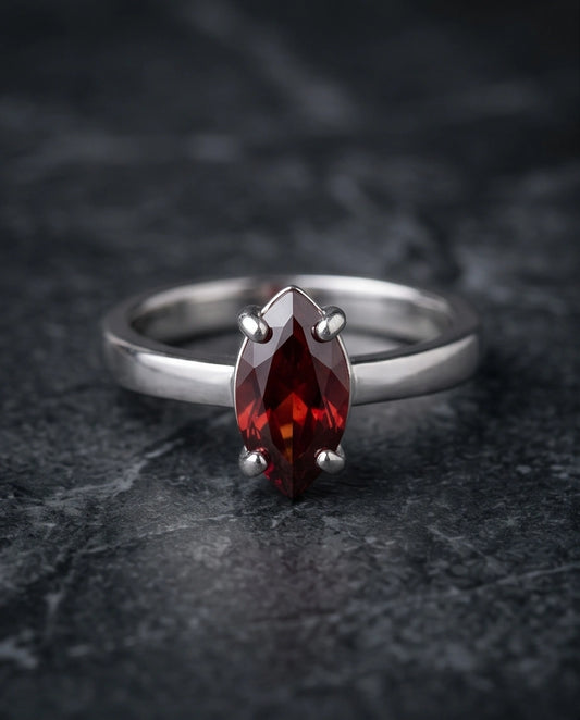 Sterling Silver Marquise-Cut Amber Carnelian Solitaire Ring