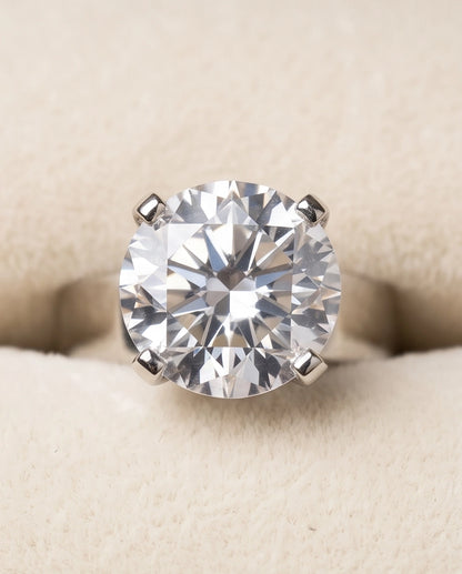 Silver Round Gemstone Crown Solitaire Ring