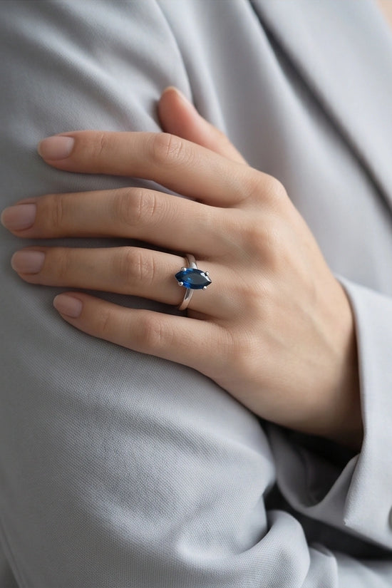 Sterling Silver Marquise-Cut Sapphire Blue Solitaire Ring
