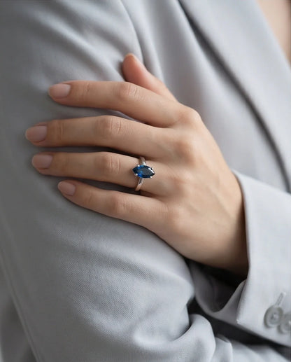 Sterling Silver Marquise-Cut Sapphire Blue Solitaire Ring