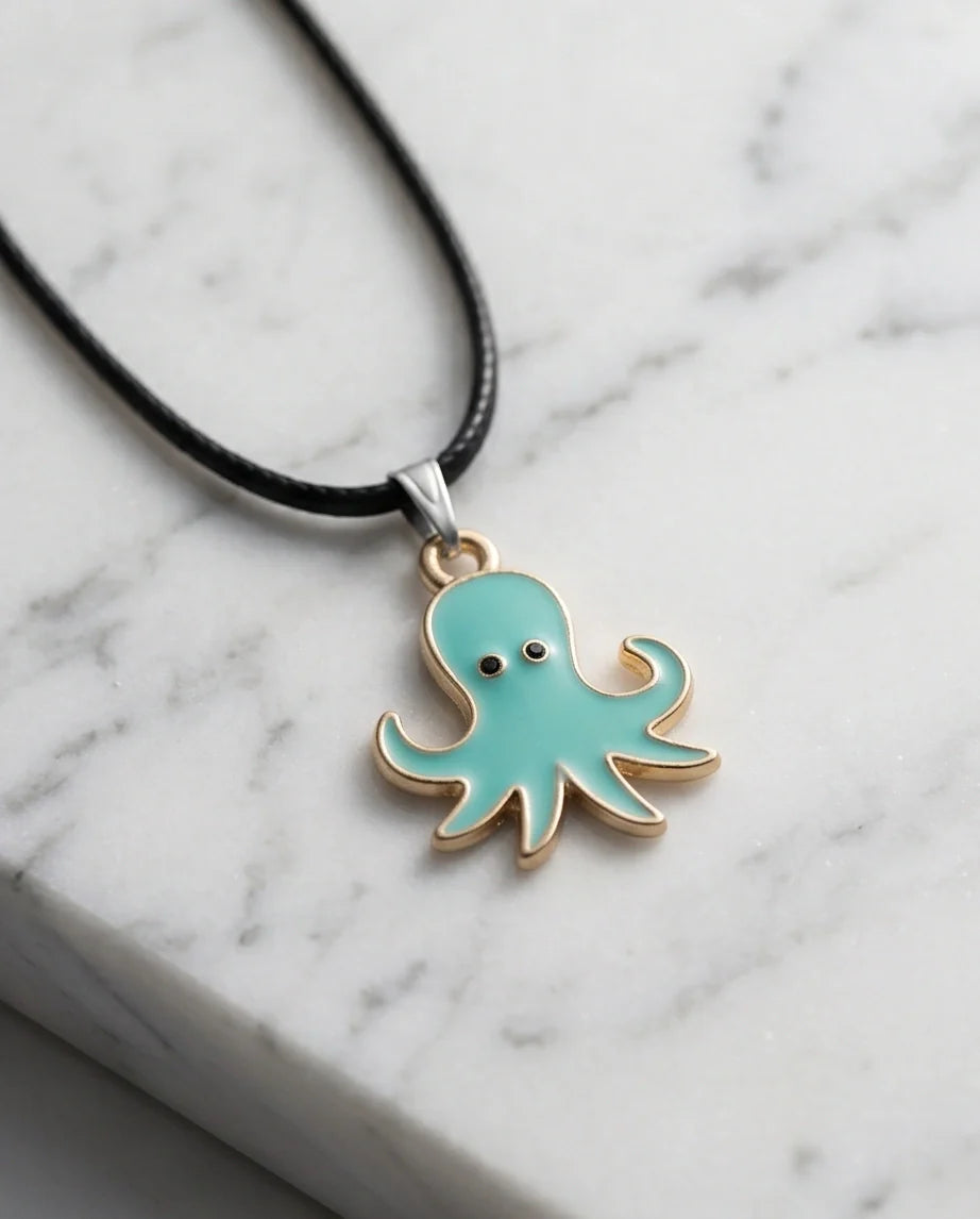 Gold and Turquoise Octopus Pendant Necklace