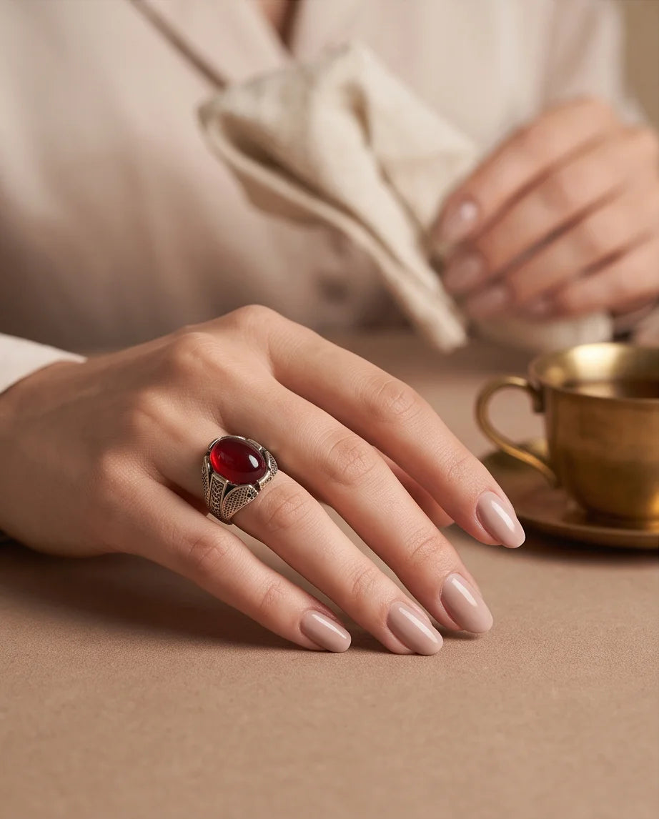 Crimson Legacy Stippled Signet Ring