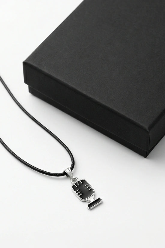 Silver Retro Black Microphone Necklace