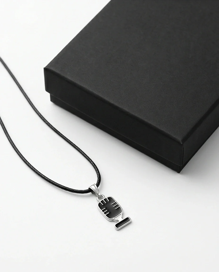 Silver Retro Black Microphone Necklace