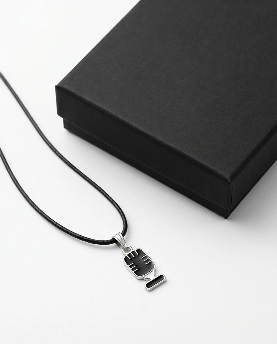 Silver Retro Black Microphone Necklace