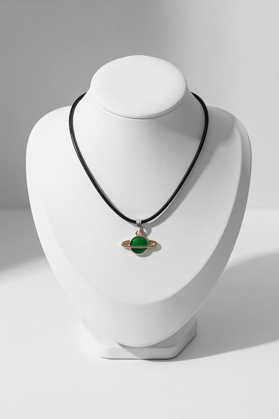 Gold and Green Saturn Planet Necklace