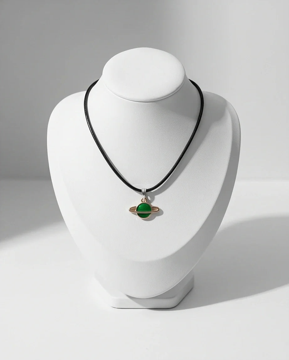 Gold and Green Saturn Planet Necklace