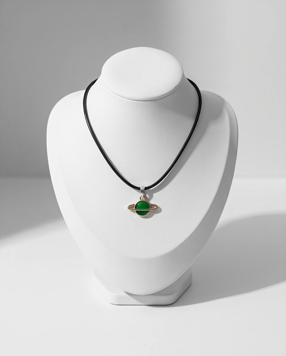 Gold and Green Saturn Planet Necklace
