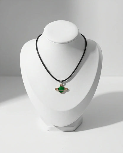 Gold and Green Saturn Planet Necklace