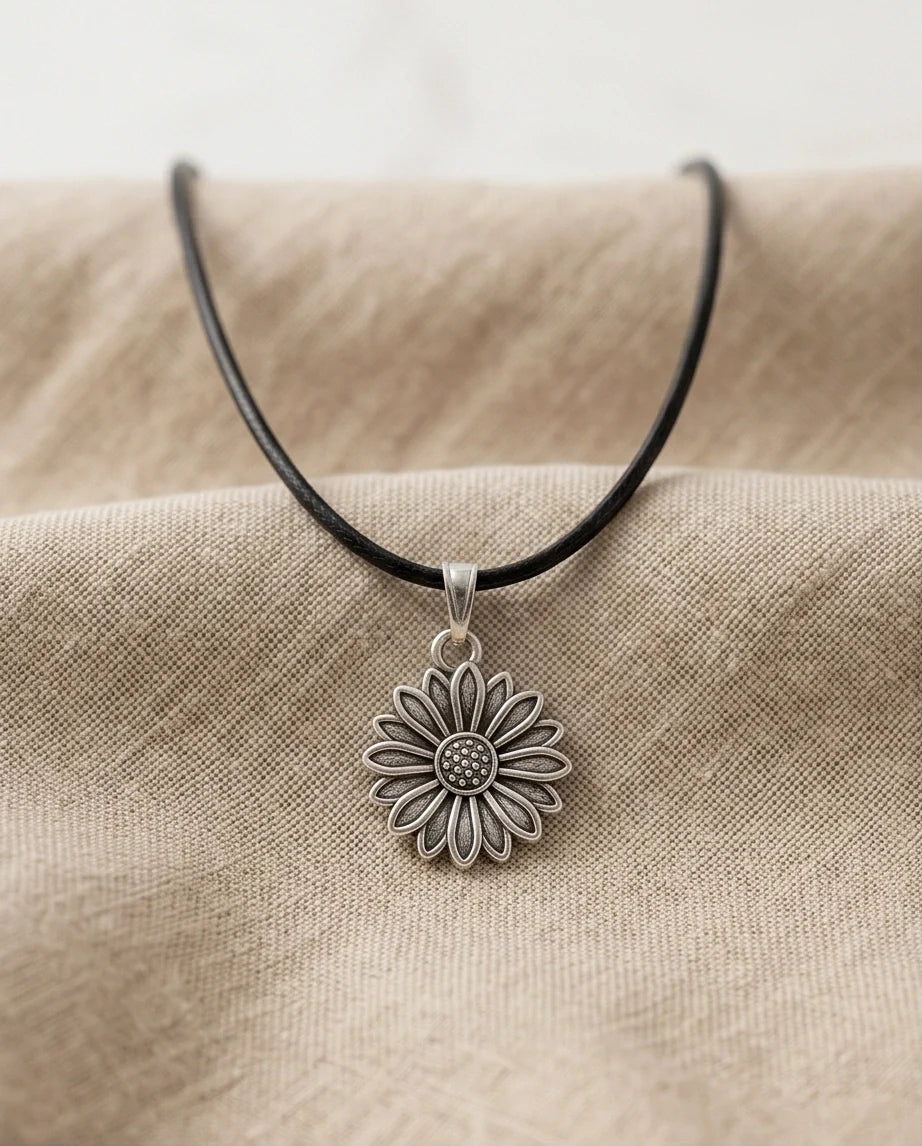 Silver Sunflower Pendant Necklace