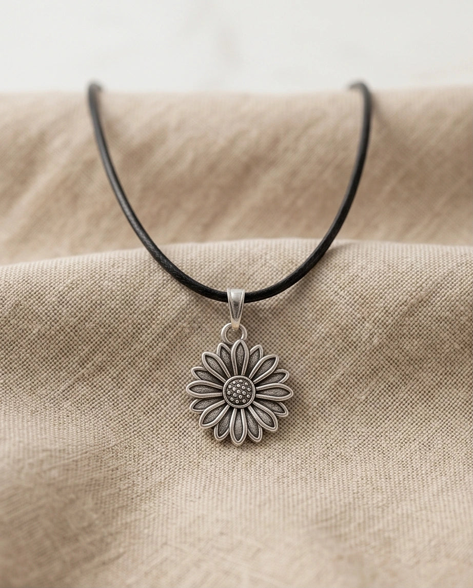 Silver Sunflower Pendant Necklace