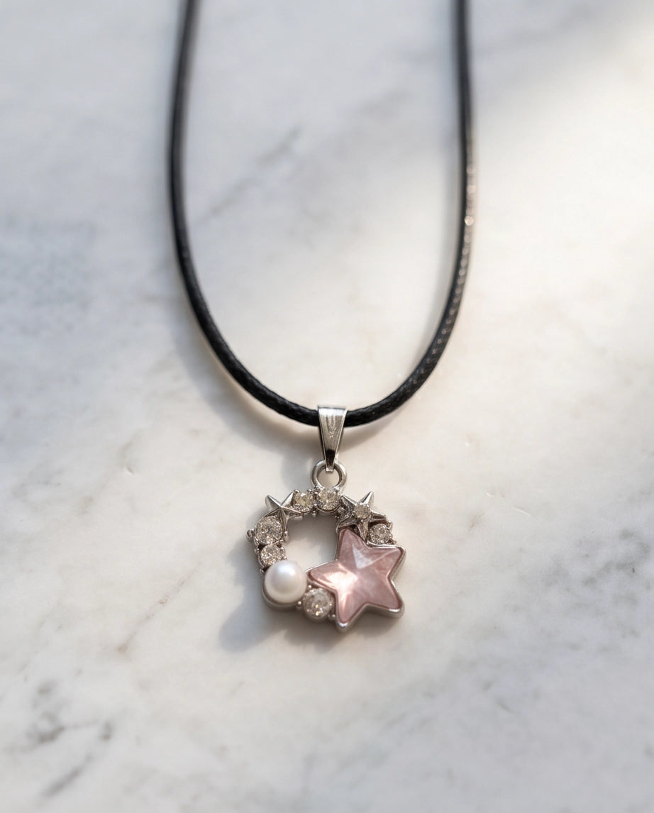 Celestial Pearl Star Wreath Cord Necklace