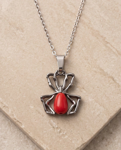 Silver Spider Red Gemstone Pendant Necklace