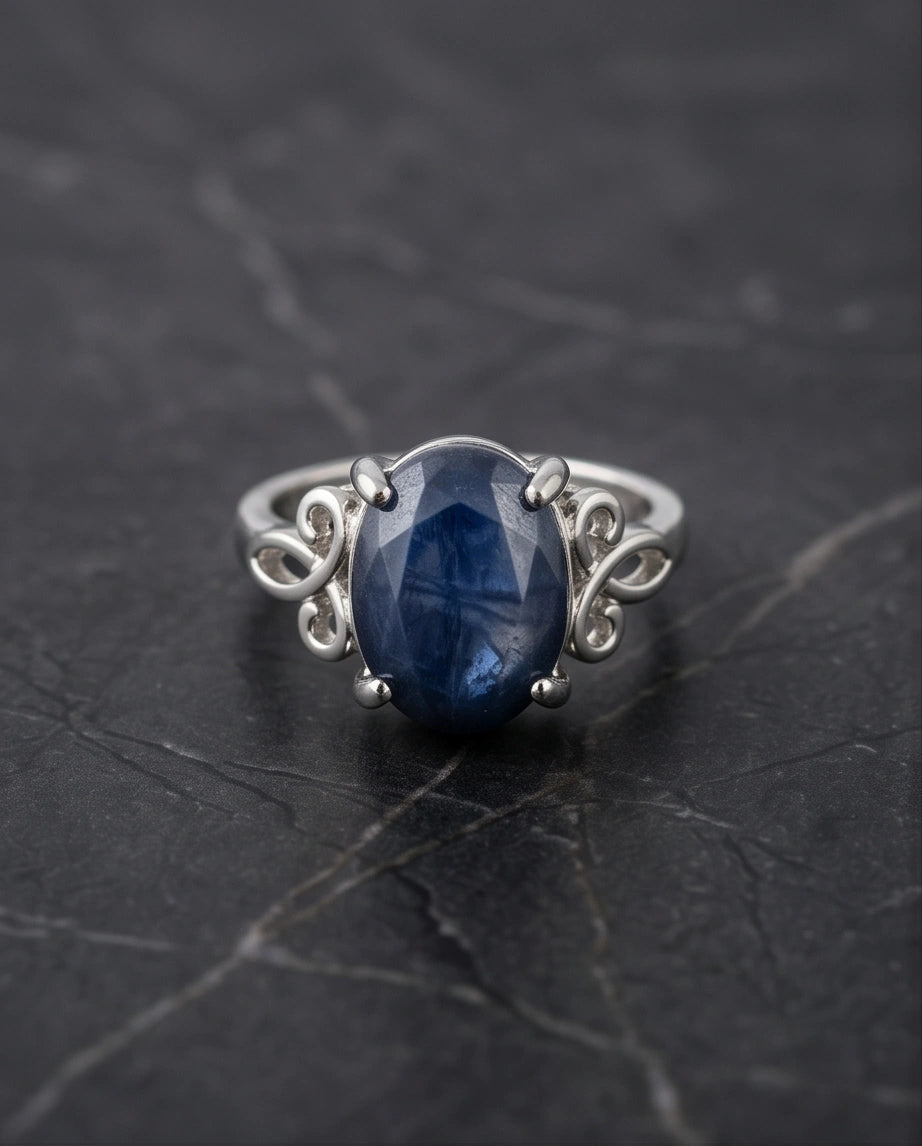 Silver Sapphire Filigree Ring
