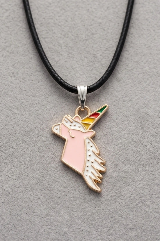 Magical Pink Unicorn Enamel Pendant Necklace