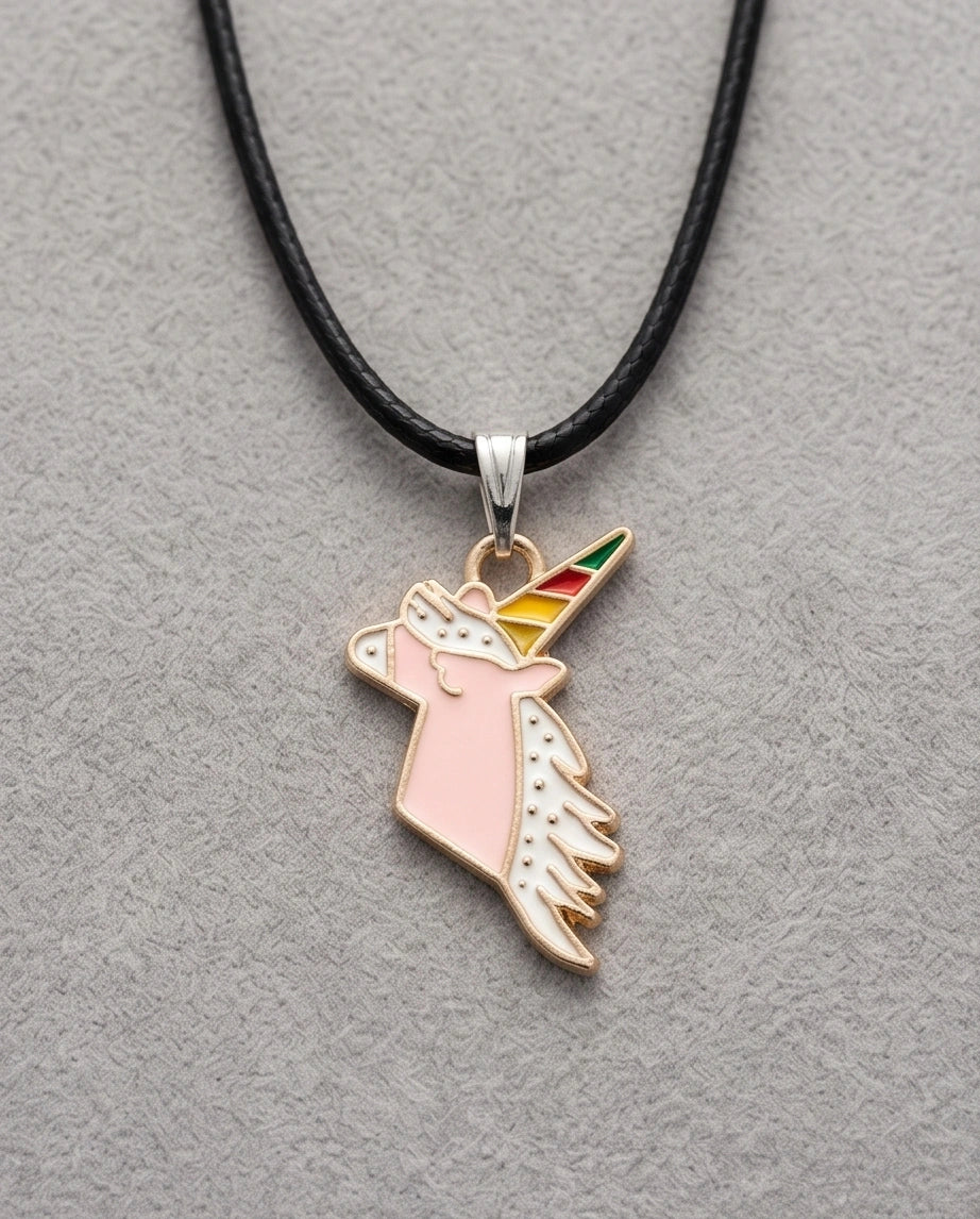 Magical Pink Unicorn Enamel Pendant Necklace