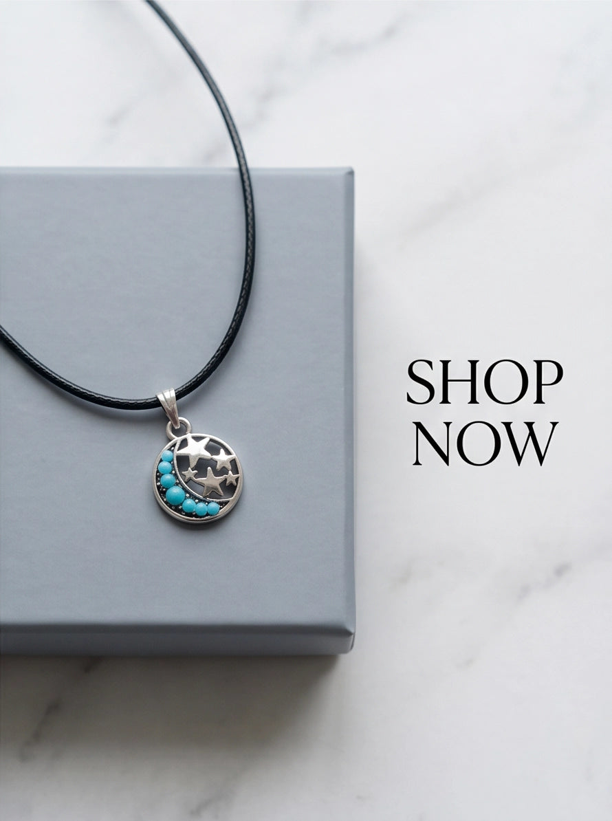Turquoise Crescent Moon & Star Pendant Necklace