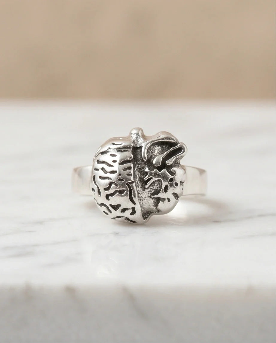 Gothic Sterling Silver Brain and Heart Split Ring