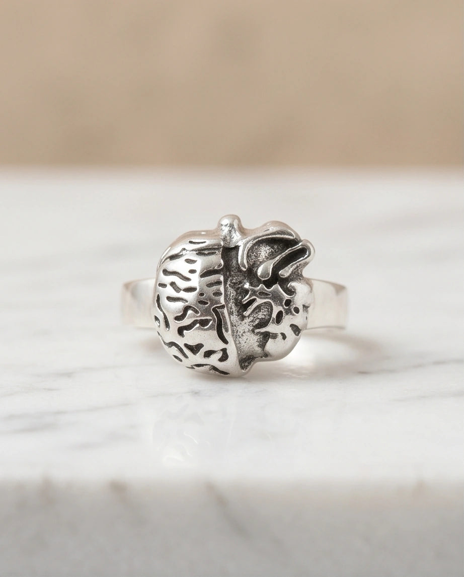 Gothic Sterling Silver Brain and Heart Split Ring
