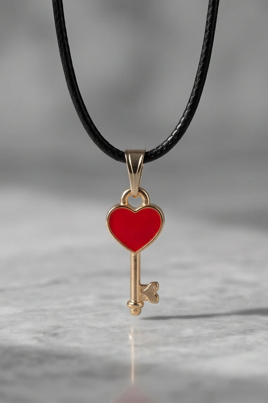 Gold and Red Heart Key Necklace