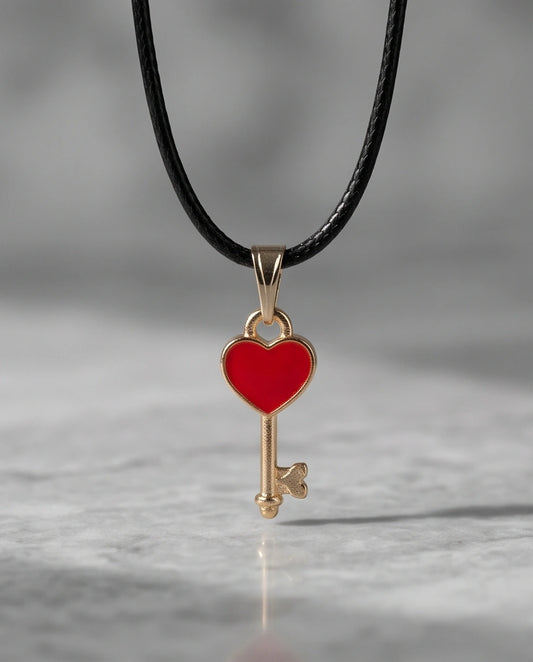 Gold and Red Heart Key Necklace