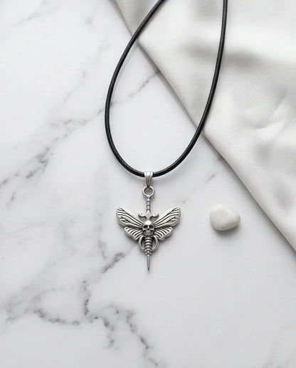 The Shadow Wing: Gothic Skull Moth Dagger Pendant Necklace
