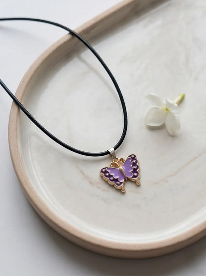 Purple Enamel Butterfly Pendant Necklace