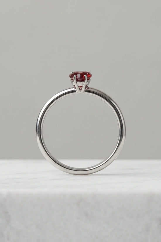 Sterling Silver Heart-Cut Red Garnet Solitaire Ring