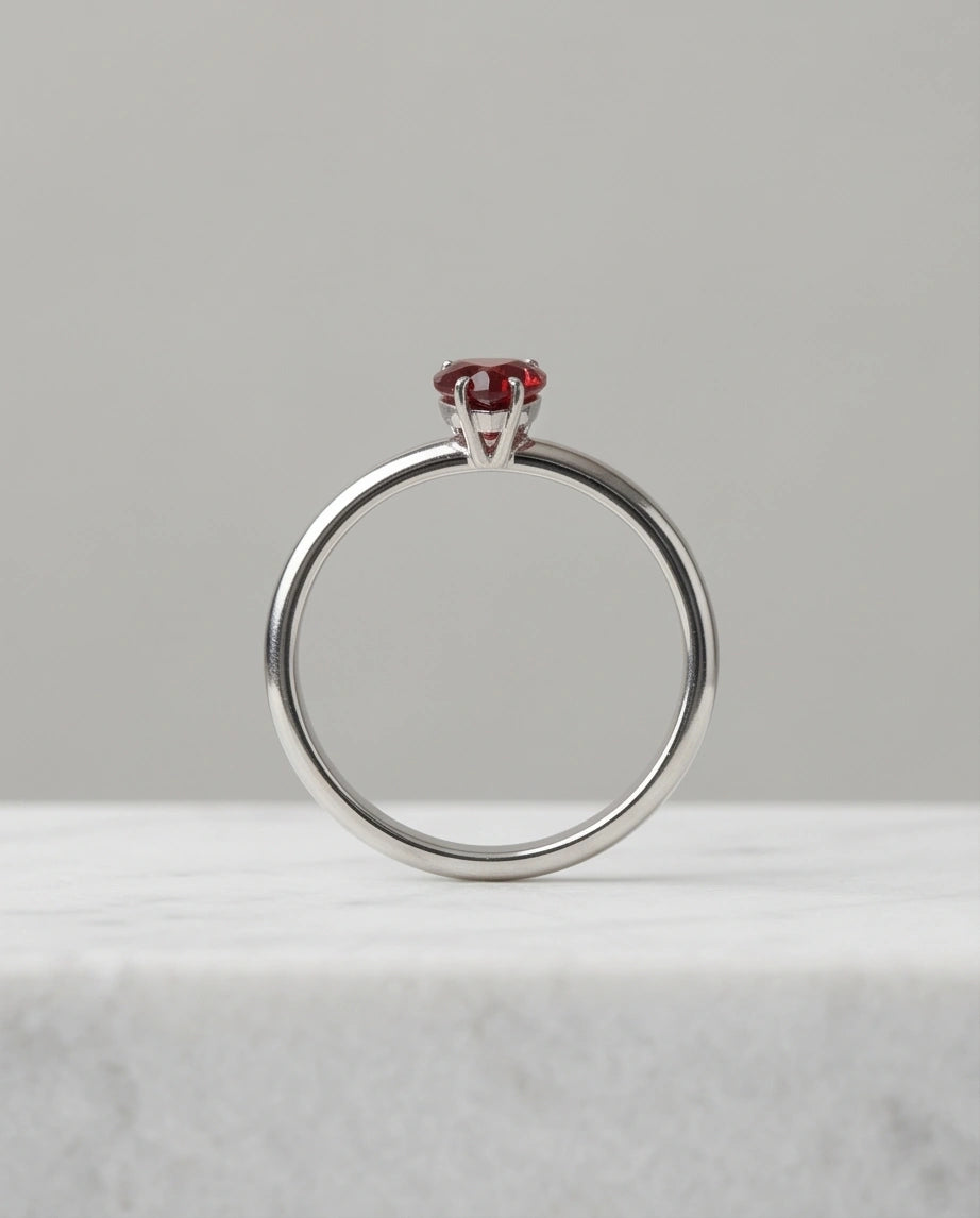 Sterling Silver Heart-Cut Red Garnet Solitaire Ring