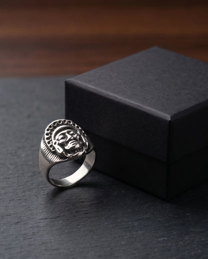 Native Chief Headdress Sculpted Signet Ring