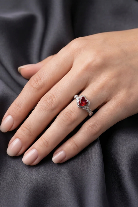 Vintage Heart Ruby & Diamond Accent Ring