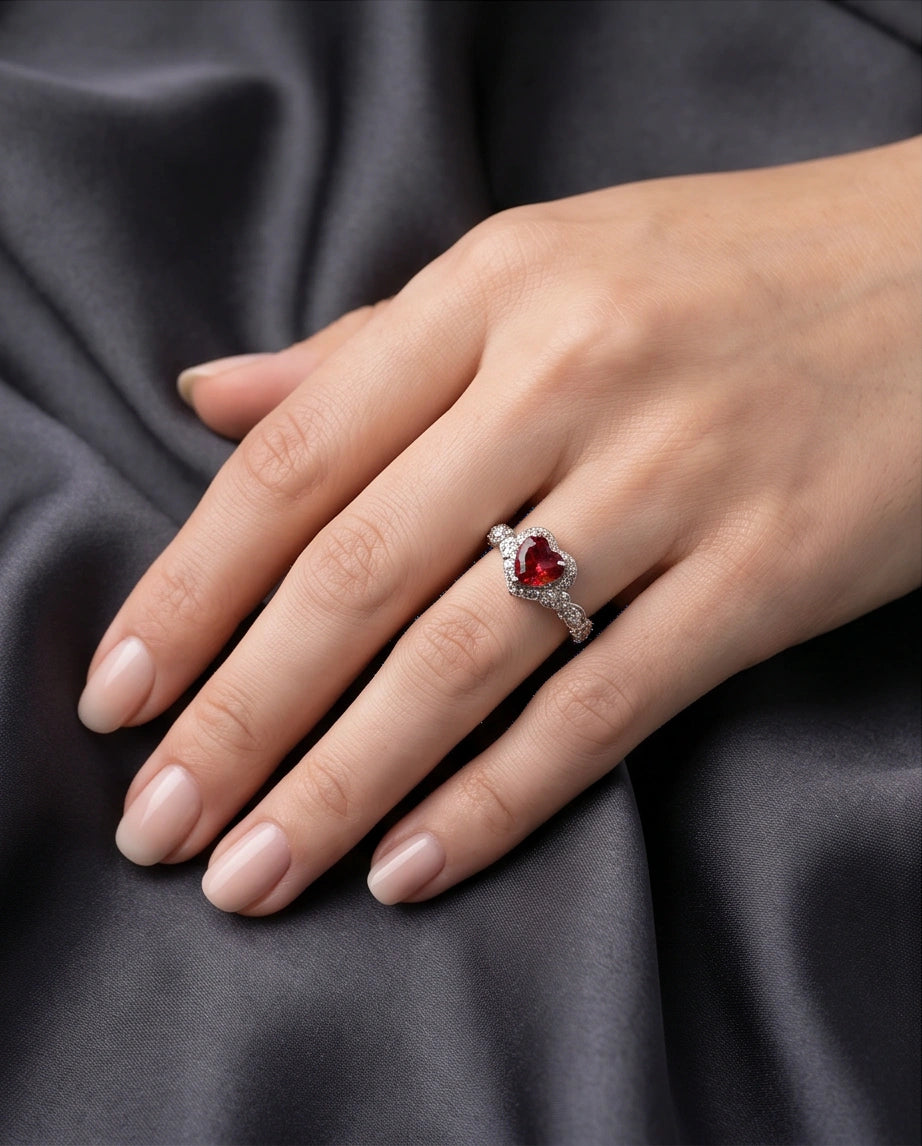 Vintage Heart Ruby & Diamond Accent Ring